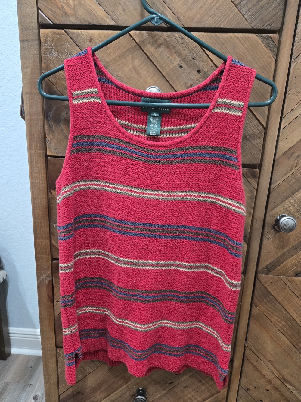 Ralph Lauren Red Striped Sleeveless Knit Tank